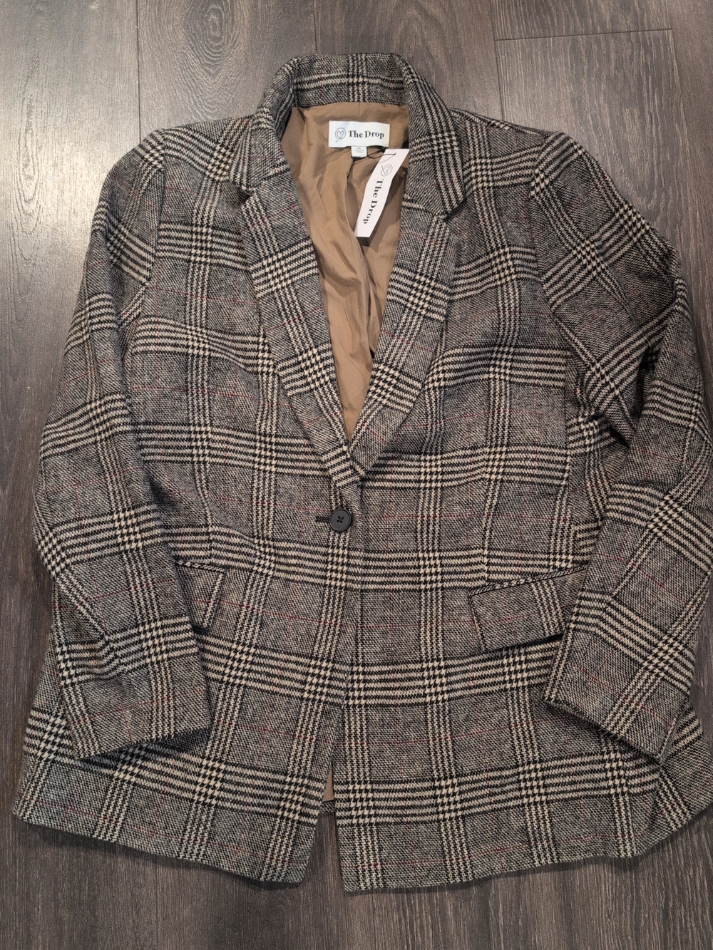 The Drop Blake Long Blazer Black Boucle Tweed Blazer Notched Collar Size XL NWT